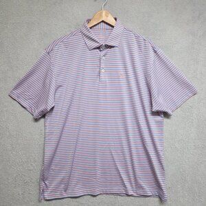 Rhoback Shirt Mens Large The Birdie Stripe Performance Polo Flamingo Pink Blue